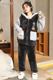 Women's Warm Home Clothes Sleepwear Ladies Flannel Thick Coral Fleec Oversized Woolen Pijama Zipper Plush Coral