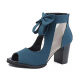 Women High Heels Summer Ladies Elegant Butterfly Knot Mesh Sandals Back Zipper Fish Mouth Party Sandalias Fashion Women