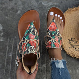 Breakj Size Sandals Women Popular Summer New Clip Toe Print Flat Sandals Women's Back Zipper Women