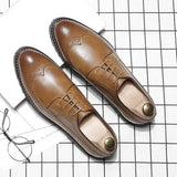 Breakj Men's Shoes Korean Version Trend Rock Carved Pointed Casual Shoes Men's British Vintage Business Shoes