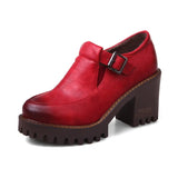 New 2021 Spring Platform Women Shoes On Heels British Style Single Shoes Round Toe Square Heels Ladies Pumps Large