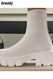 Women Boots Short Knitting Platform Boots Autumn Winter Shoes For Women Ankle Boots Heels White Winter Botas Mujer Free