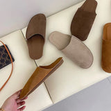 Artifical Suede Leather Mule Slides Women Retro Concise Half Slippers Ladies Comfortable Outdoor Indoor Birken Shoes