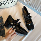 Mary Jane Shoes Ladies Retro Elegant Square Toe Thick High Heels Fashion Outdoor Lady Shoes Mature Sweet Dating Women