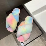 Size Woolen Slippers For Women 2024 Autumn And Winter New Flat-Bottomed Indoor And Outdoor Wear Cross Plush Cotton