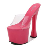 8 Color Women's High Heel Sandals 2023 Summer Transparent PVC Sexy Wedding Slippers 20CM Platform Thick Heel Shoes Size