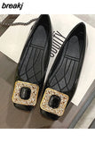 Women Flat Shoes Ballet Shoes Slip On Loafers Moccasins Brand Leather Flats Metal Decoration Ballerina Zapatos Mujer Size
