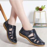 BEYARNEWomen Gladiator Sandals Shoes GenuineLeather Hollowout Flat Sandals Ladies Casual Softbottom Summer