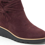 New Women Boots Autumn Solid Suede Wedges Platform ankle Boots Fashion Bow-knot Chelsea Boots Platform Zipper Walking