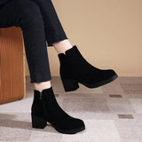 Women's Autumn and Winter 2023 New Fashion Solid Temperament Ankle Boots Round Head Square Heel Slip on Solid Casual Boots