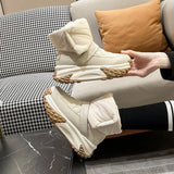 Ankle Boots Women High Quality Quilted Genuine Leather Nylon Down Snow Boots Woman Round Toe Flat Bottom Warm Pillow