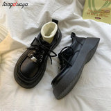 Platform Oxfords Shoes for Women 2024 spring Non Slip Lace Up Flats Woman Thick Bottom Patent Leather Gothic