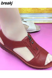 Shoes for Women Sandals Pu Leather Comfort Mother Shoes Zipper Flat Sandals Casual Summer Footwear Soft Sandalias
