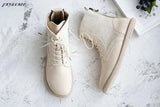 Retro Women Boots Flat Heel Winter Warm Casual Short Boots Handmade Lace-Up Ankle Boots Mori Girl Simple Women
