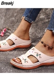 Sandals Comfortable Soft Slippers Women 2023 Embroider Flower Colorful Ethnic Flat Platform Open Toe Outdoor Beach