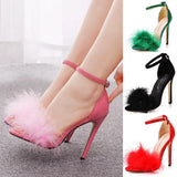 Breakj Feather High-Heeled Sandals 45 Yards 46 Yards Pink Light Mouth With Fish Mouth High Heel Sandals