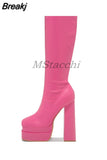 Women's High Boots Autumn Winter Platform Shoes Thick Bottom High Heels Elastic Leather Long Boots Women Demonia Boots
