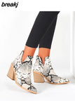 Winter Casual Western Cowboy Ankle Boots Women Snake Cowgirl Booties Short Cossacks Botas High Heels Shoes plus size