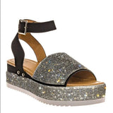 Fashion Rhinestones Wedge Sandals Women Summer 2023 High Heels Platform Shoes Woman Thick Sole Black White Chunky