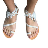 Breakj Solid-Colored Lace Lace Flowers Flat Sandals Large