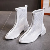 Hollow Chelsea Short Boots Women 2023 New Summer Thin Section Breathable Thick Heel Martin Boots Female High Top