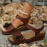 Sandals Fashion Flower Wedge Slope Heel Sandals Summer Casual Solid Colour Breathable Flip Flops Sandals Beach