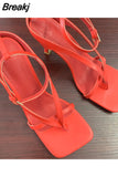 High Heels Sandals Narrow Band Women Gladiator Sandal Ladies Square Open Toe Ankle Buckle Strap Stiletto