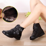 Winter Genuine Split Leather Ladies Ankle Short Boots Soild Flat Flower Round Toe Plush Platform Women