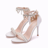 Queen Sweet White Sexy Dress Wedding Shoes Women Lacing Ankle Strap Peep Toe High Heel Sandals 9cm
