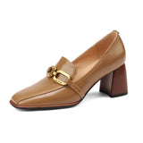 Women Pumps Natural Leather Shoes Plus Size 2022 Spring Thick High Heels Genuine Leather Shallow Ladies Party Black Luxury