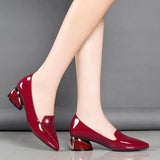 Size 42 Women Pumps Patent Leather Dress Shoes Low Heels Ol Office Lady Shoes Leaf Boat Shoe Classics Pump