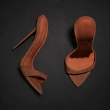 High Heel Mules Green Suede Pointed Toe Stiletto Heel Dress Shoes Slip-on Open Toe Thin Heels Slippers Plus Size