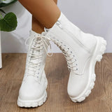 Black White Platform Ankle Boots for Women Thick Bottom Punk Motorcycle Boots Woman Plus Size Pu Leather Botas Mujer