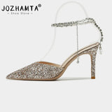 34-41 Women Sandals Pointed Toe Crystal Female Pumps Thin High Heel Slip-On Solid Sexy Ladies Summer Shoes