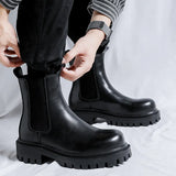 Breakj 2023 New Black High Top Middle Cylinder British Wind Round Head Set Foot Men's Fashion Overalls Martin