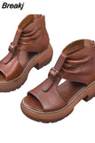 Women's Sandals Wedge Heels Leather Open Toe Summer Fashion Women's Gladiator Sandals Platform Shoes Women's