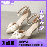 Breakj Bridesmaid Shoes Summer 2025 New Famous Temperament High Heels Fine Heel Sweet Bow Bow Head Sandals