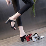 Women's High Heel Shoes 2023 Spring New Slippers Fashion Versatile Solid Color Medium Heel Thick Heel Square Toe Sandals