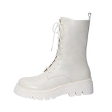 Real Leather High Heel Motorcycle Boots Woman Wool Platform Block Heel Ankle Boots Lace Up Short Boots Zip Lady Shoes