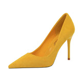 Breakj Korean Version Of Fashion Simple Thin Heel High Heel Suede Shallow Pointed High Heels Women's Shoes Sexy Show Thin Single