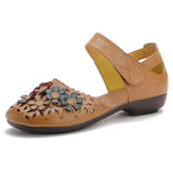 Hot Style Women's Shoes National Wind Handmade Leather Sandals Female Soft Bottom Flower Mother Shoes Comfortable Pregnant Women