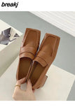 Women Casual Loafers Simple Style Square Toe Low Heels Pumps Fashion British Moccasin Female Slip On Shoes For Party Dress