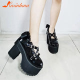 Thick High Heeled Mary Jean Pumps 2023 Spring Summer Ankle Lace Up Women Pumps Round Toe Solid Color Comfy Walk