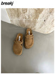New Spring Suede Flats Close Toe Slippers Women Flat Thick Bottom Mules Shoes Fashion Outdoor Slides Retro Britain