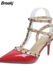 Ankle Party Women Shoes for Women's Pumps Rivet Heel Sandals Women's 2023 Spring Pointed Thin Heel Single Shoes High