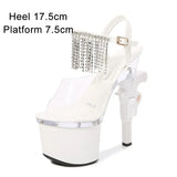 Women's Shoes Stripper Heels Platform Sandals Mules High Heels 17.5 cm Transparent Strip Pole Dance Pistol Heel Size