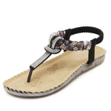 Boho Bohemian National Rhinestone Crystal Diamond Flat Shoes Women Sandals Summer Ethnic Beach Casual Shoes Plus