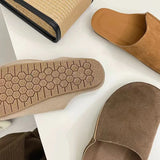 Artifical Suede Leather Mule Slides Women Retro Concise Half Slippers Ladies Comfortable Outdoor Indoor Birken Shoes
