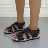 Breakj Women 2023 New Plus Size Velcro Sandals Frosted Flat Casual