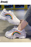 Casual Women Sneakers Fashion Rainbow White Wedges Platform Sports Shoes Female 2023 New Lace Up Vulcanize Shoe